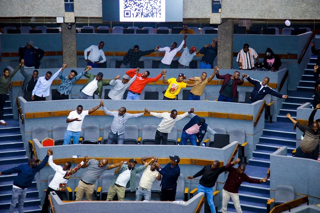 Conference participants standing together